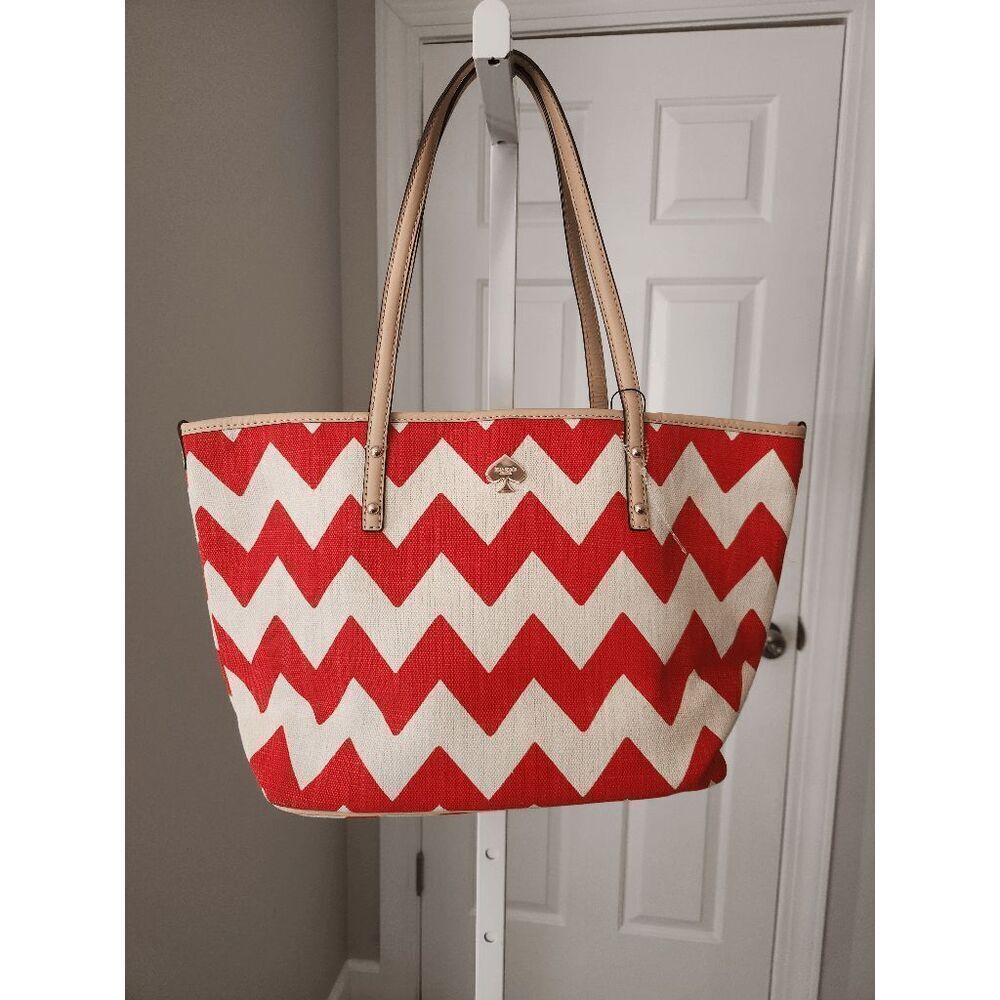 Kate Spade Harmony Chevron Tote Red Ivory